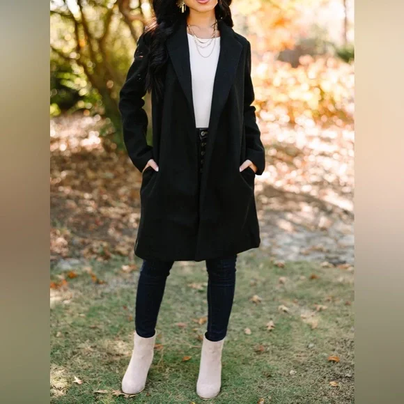 💙💕Black Long Line Coat💕💙 - Picture 2 of 4